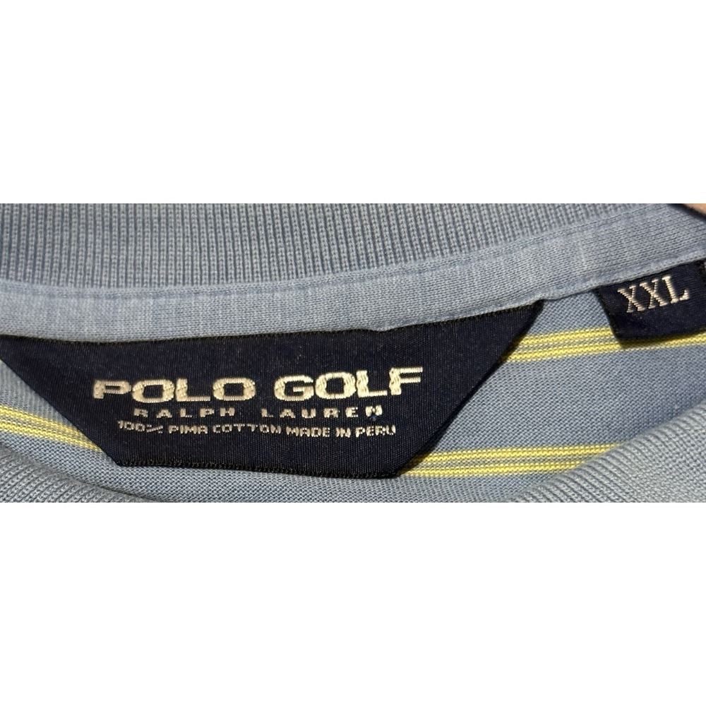 Polo Golf Ralph Lauren Mens XXL Striped Polo Shirt Blue Yellow Pima Cotton - Picture 3 of 8